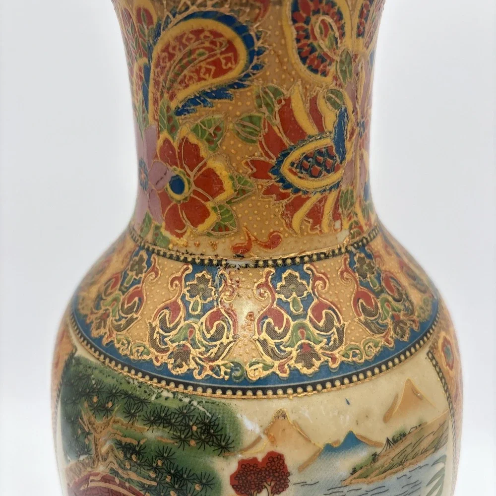 Vtg Hand Painted Satsuma Style Porcelain Vase -No Marking 14